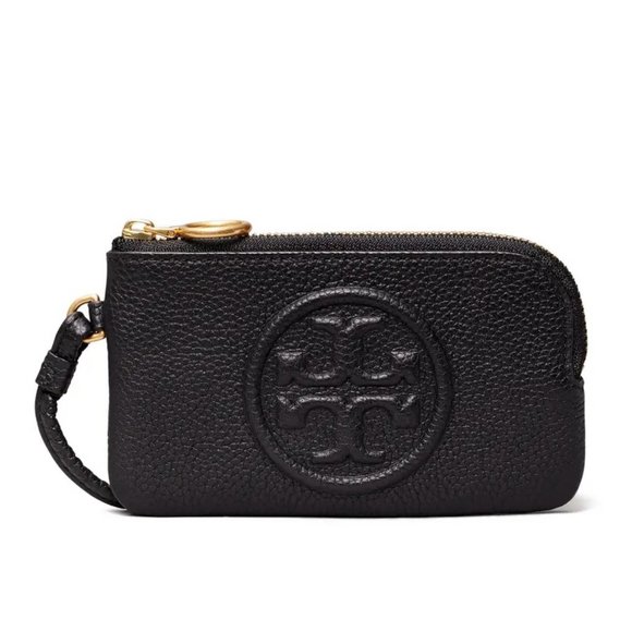NWT Tory Burch Perry Bombe Card Case Small Leather Wristlet BLACK AUTHENTIC